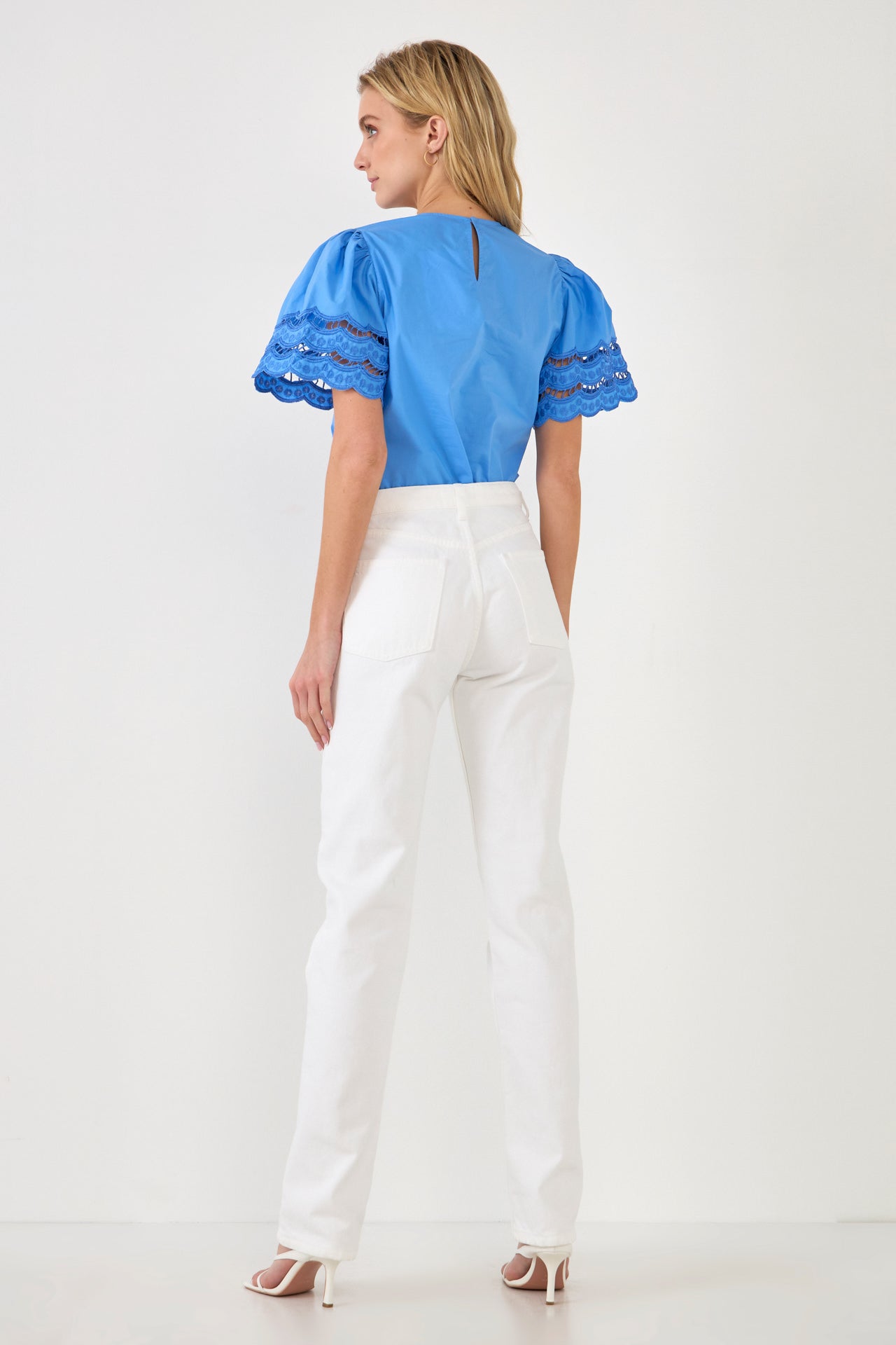 ENGLISH FACTORY - Mixed Media Lace Trim Knit Top - TOPS available at Objectrare