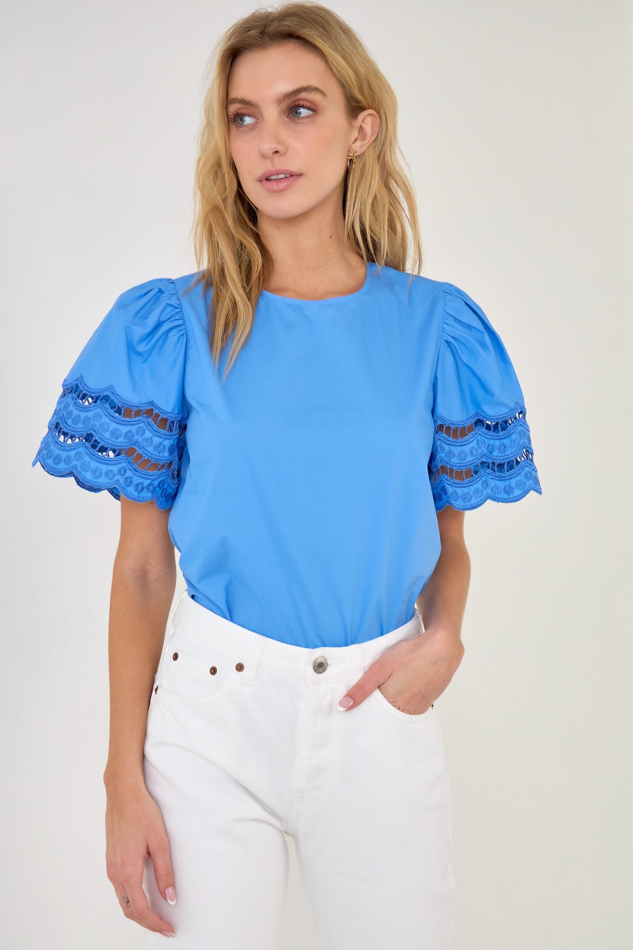ENGLISH FACTORY - Mixed Media Lace Trim Knit Top - TOPS available at Objectrare