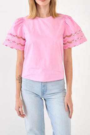 ENGLISH FACTORY - Mixed Media Lace Trim Knit Top - TOPS available at Objectrare