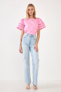 ENGLISH FACTORY - Mixed Media Lace Trim Knit Top - TOPS available at Objectrare