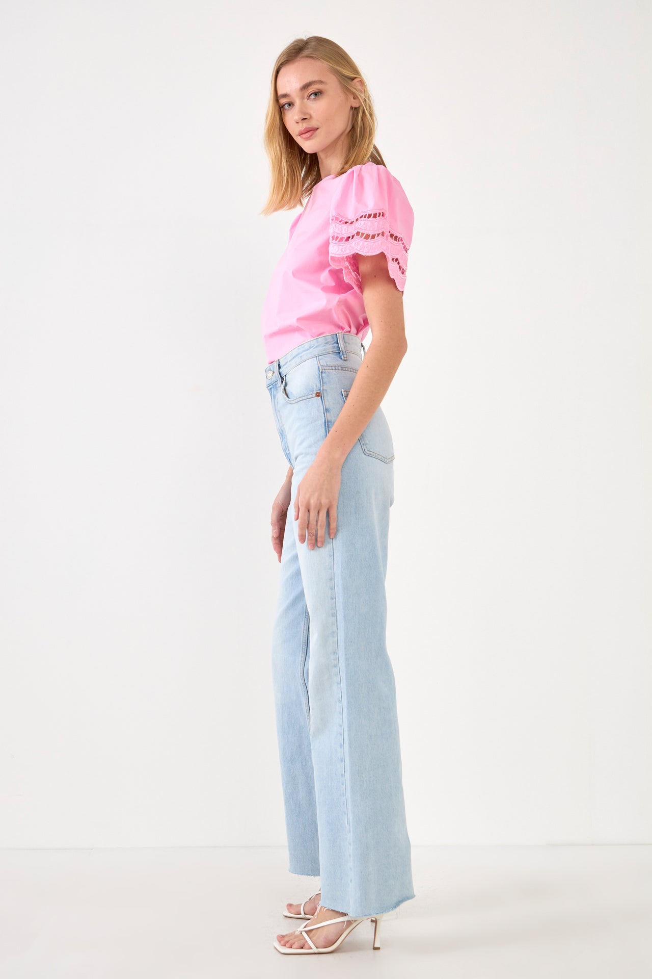 ENGLISH FACTORY - Mixed Media Lace Trim Knit Top - TOPS available at Objectrare