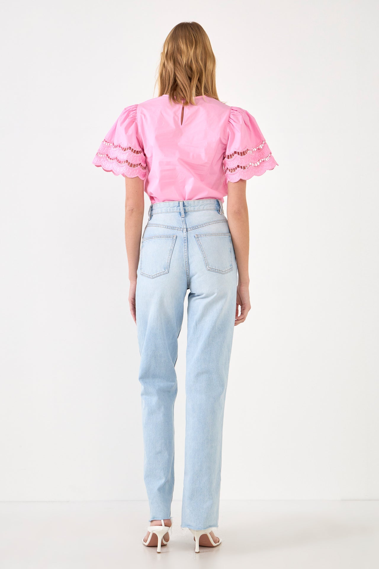 ENGLISH FACTORY - Mixed Media Lace Trim Knit Top - TOPS available at Objectrare