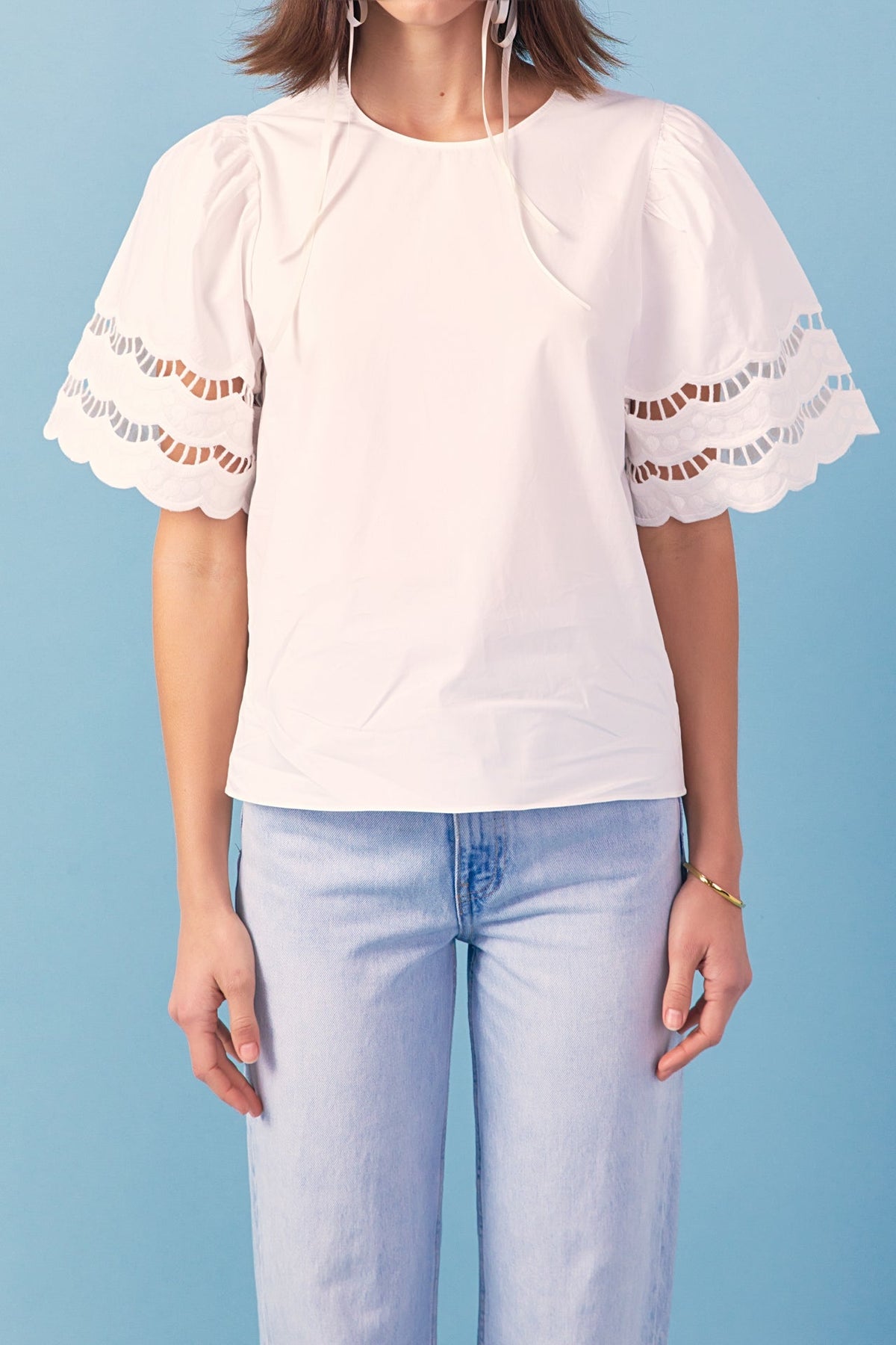 ENGLISH FACTORY - Mixed Media Lace Trim Knit Top - TOPS available at Objectrare