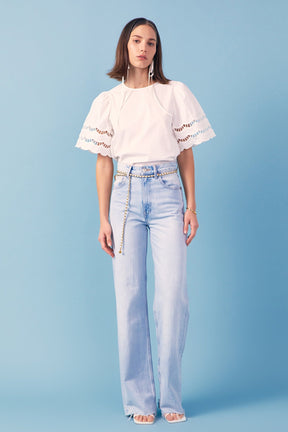 Mixed Media Lace Trim Knit Top