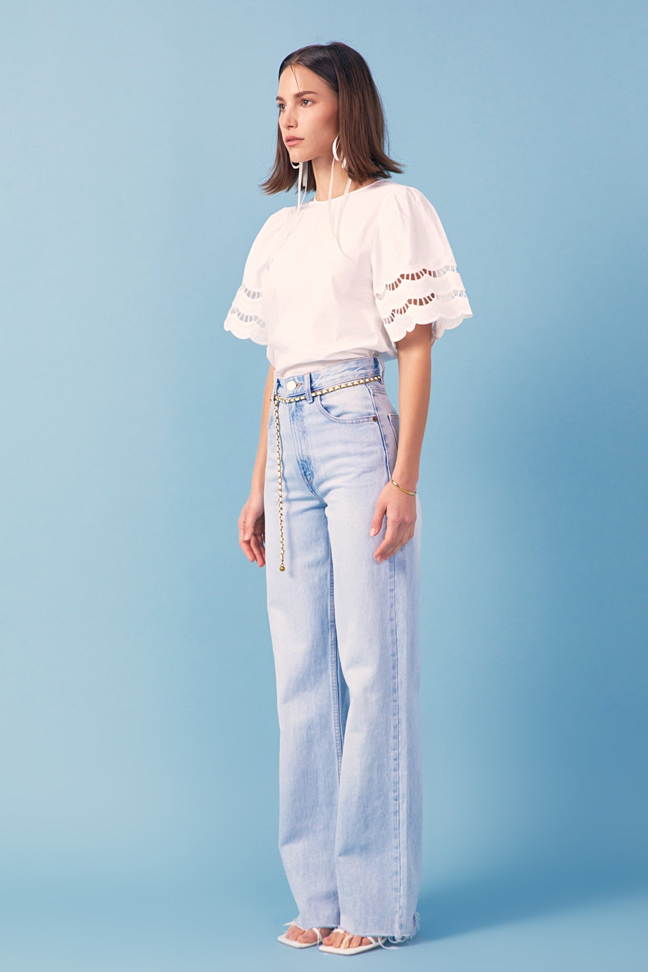 Mixed Media Lace Trim Knit Top
