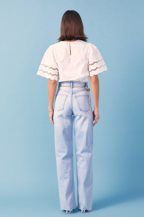 Mixed Media Lace Trim Knit Top