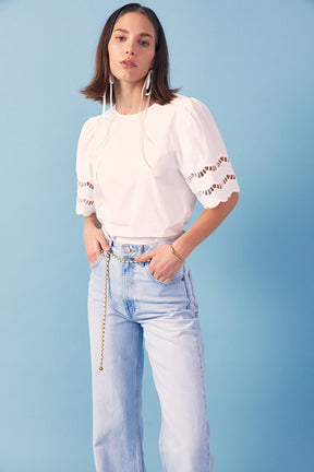 Mixed Media Lace Trim Knit Top