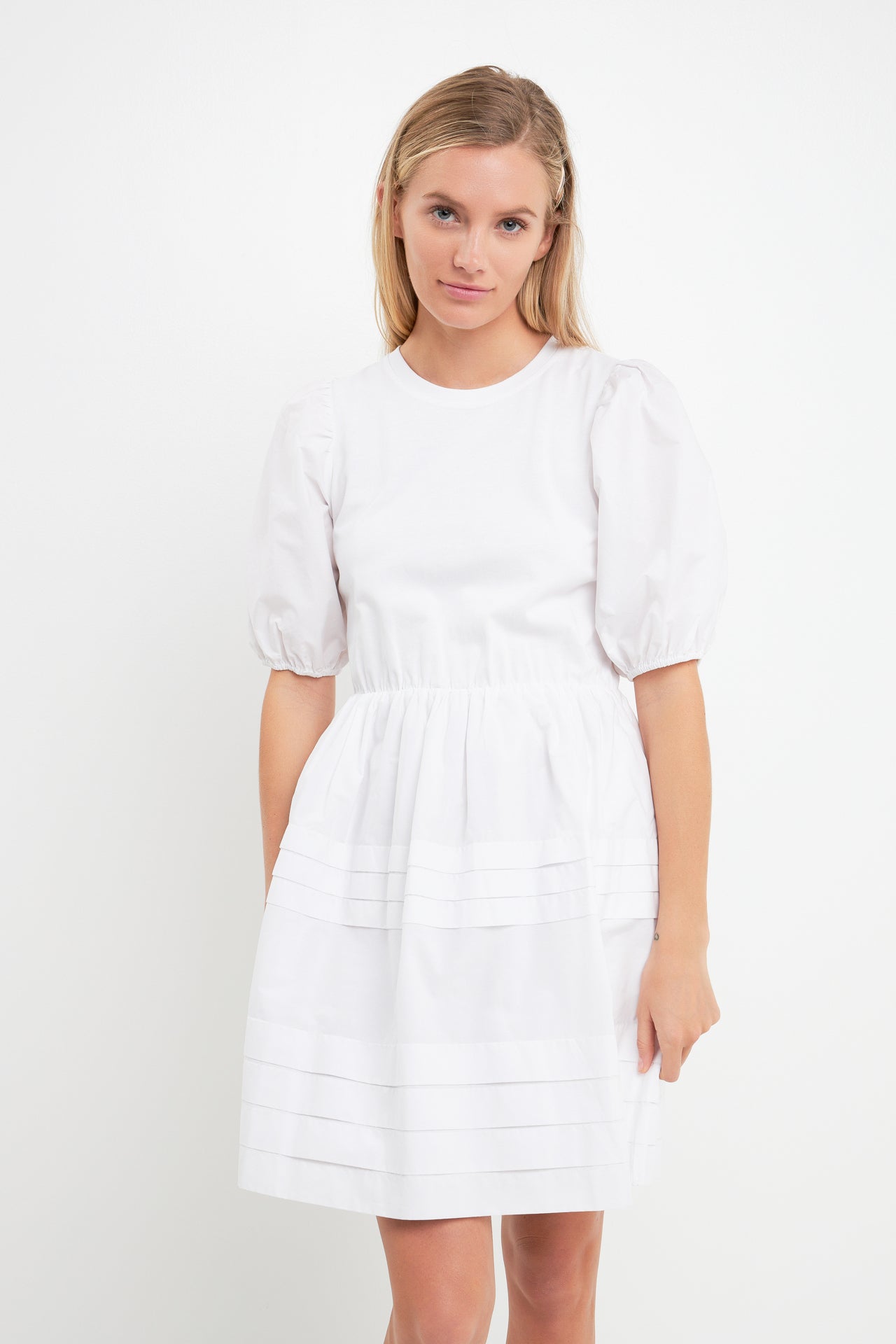 ENGLISH FACTORY - Mixed Media Pleats Mini Dress - DRESSES available at Objectrare