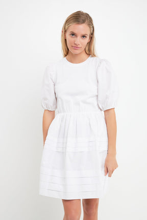 ENGLISH FACTORY - Mixed Media Pleats Mini Dress - DRESSES available at Objectrare