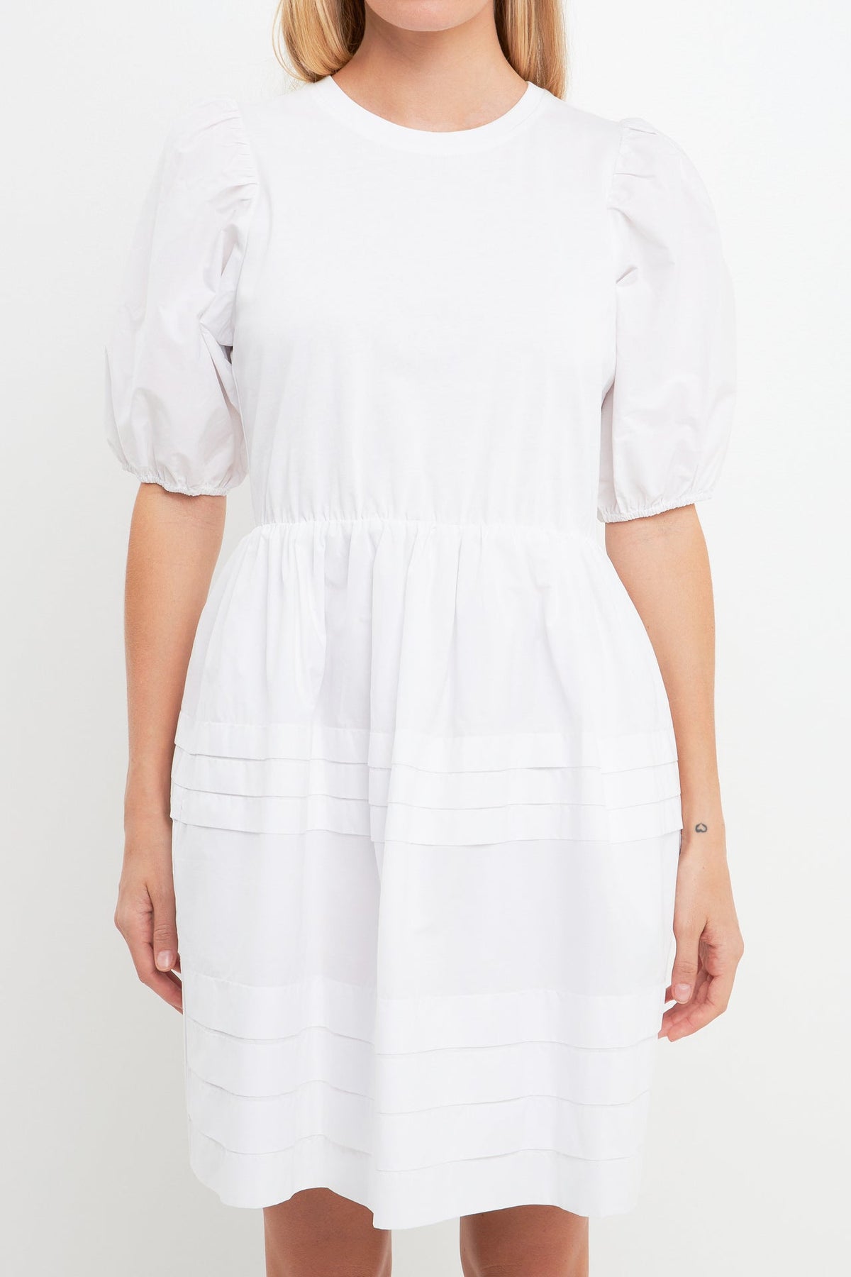 ENGLISH FACTORY - Mixed Media Pleats Mini Dress - DRESSES available at Objectrare