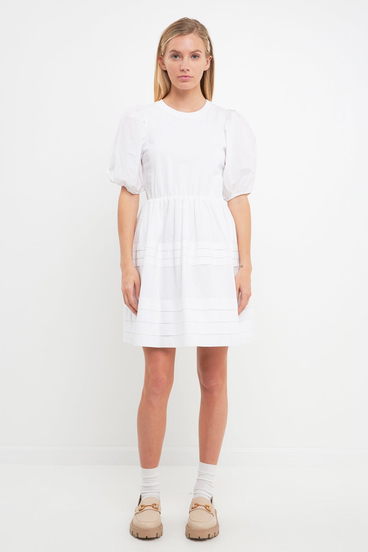 ENGLISH FACTORY - Mixed Media Pleats Mini Dress - DRESSES available at Objectrare