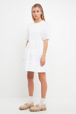 ENGLISH FACTORY - Mixed Media Pleats Mini Dress - DRESSES available at Objectrare