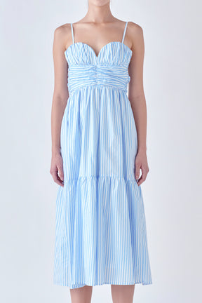 ENGLISH FACTORY - Stripe Shirred Detail Midi Dress - DRESSES available at Objectrare