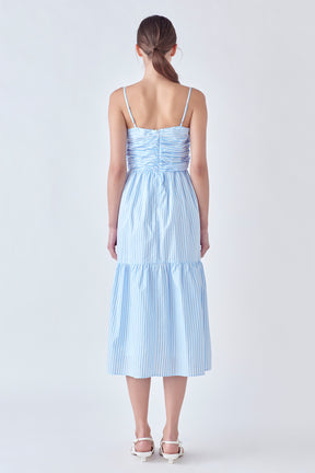 ENGLISH FACTORY - Stripe Shirred Detail Midi Dress - DRESSES available at Objectrare