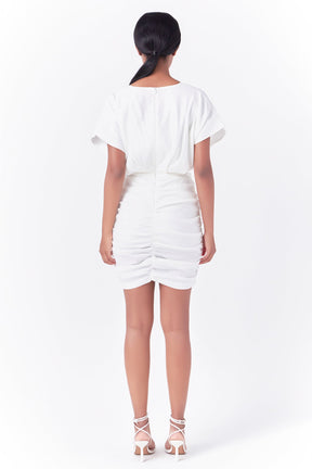 ENDLESS ROSE - Stretch Linen Shirred Mini Dress - DRESSES available at Objectrare