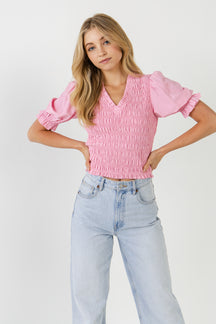 V-neckline Smocked Top