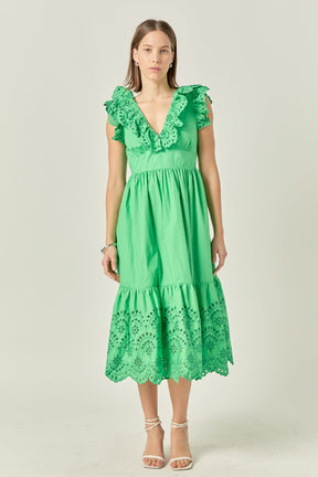 ENGLISH FACTORY - Eyelet Scallop Detail Midi Dress - DRESSES available at Objectrare