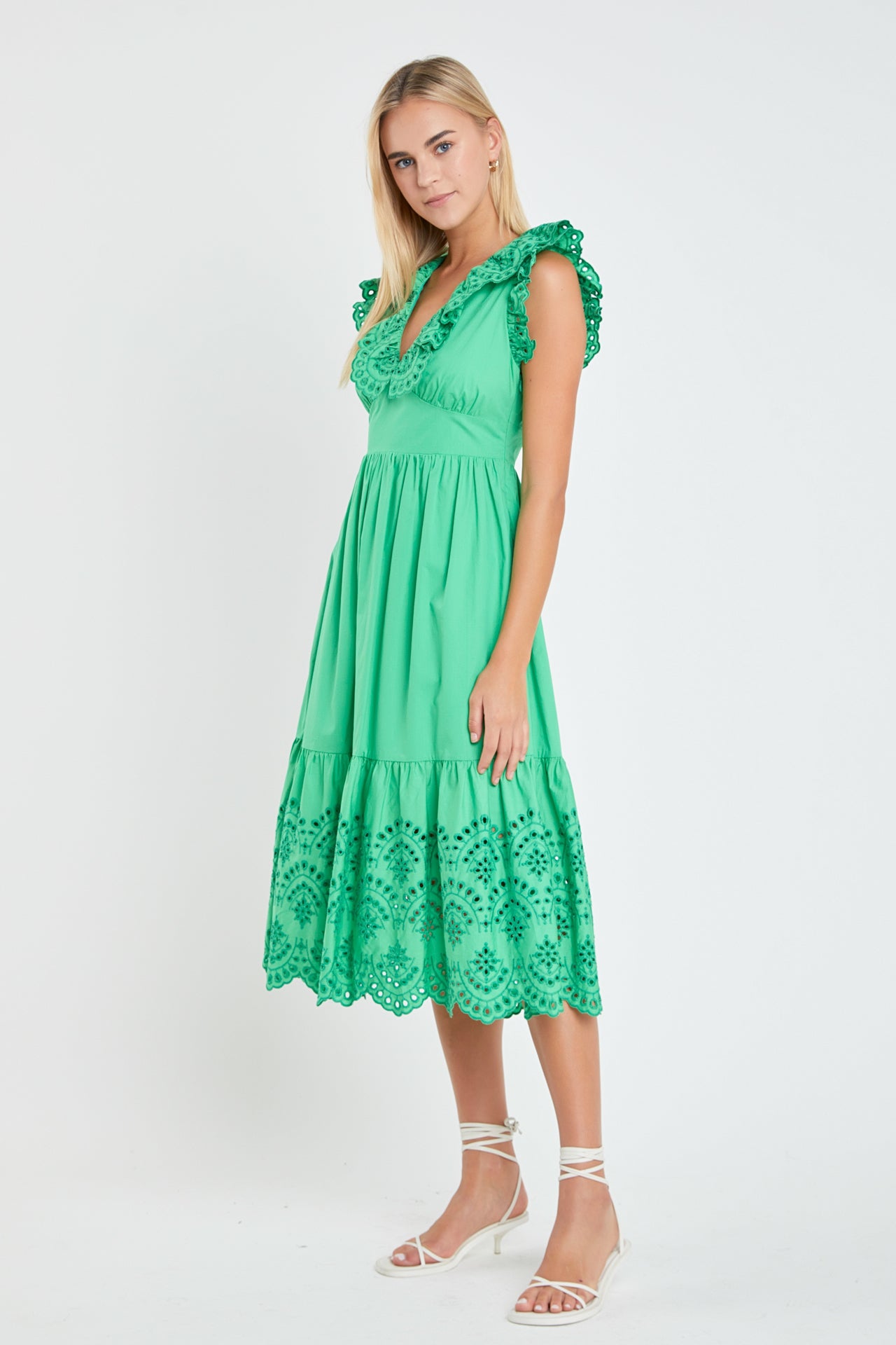 ENGLISH FACTORY - Eyelet Scallop Detail Midi Dress - DRESSES available at Objectrare