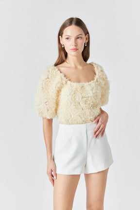 ENDLESS ROSE - Mesh Fabric Floral Shape Top - TOPS available at Objectrare