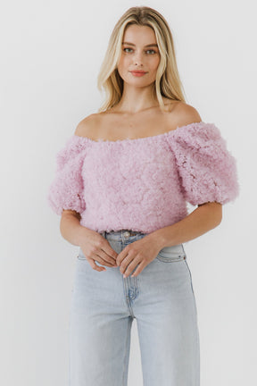 ENDLESS ROSE - Mesh Fabric Floral Shape Top - TOPS available at Objectrare