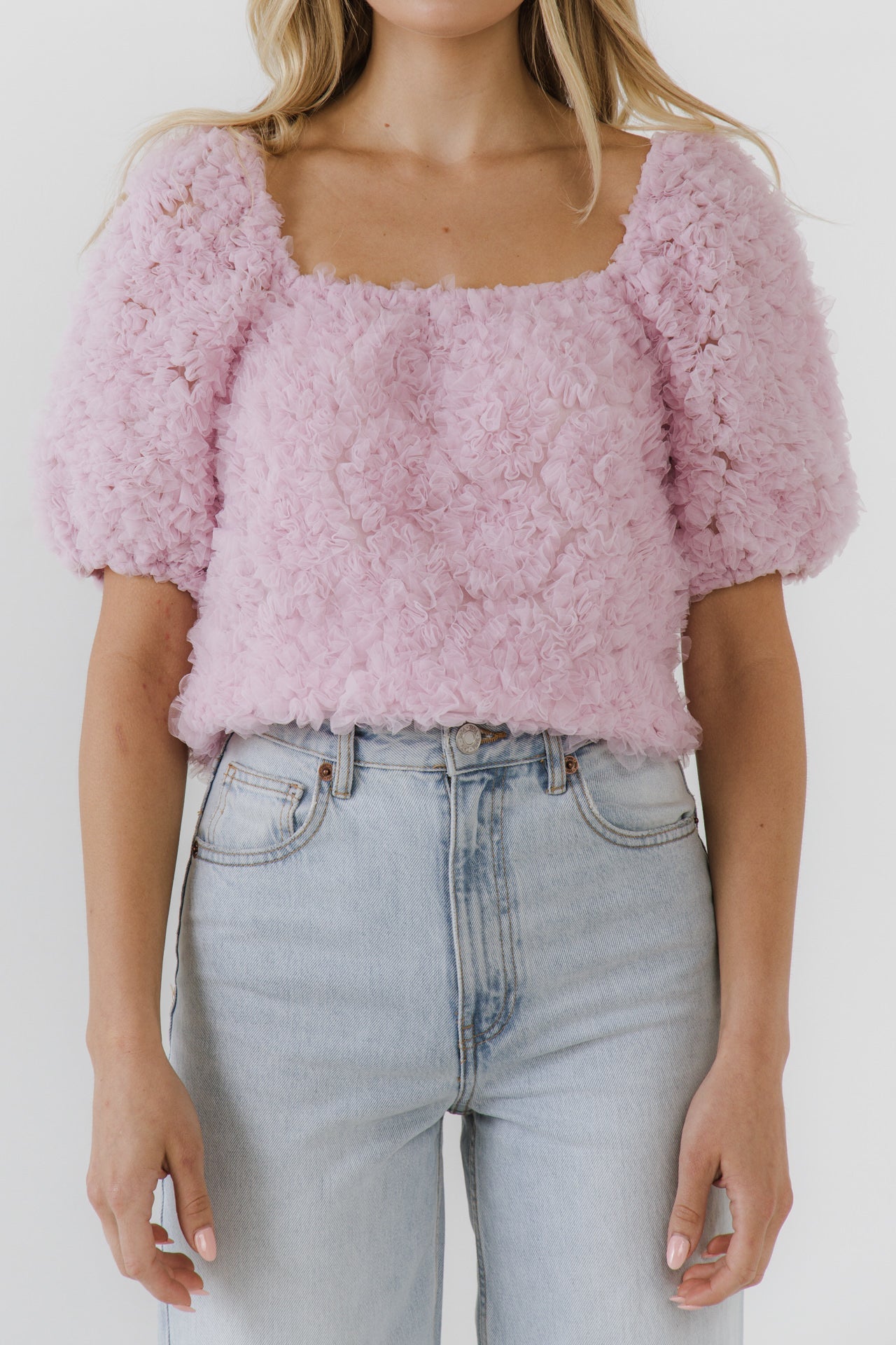 ENDLESS ROSE - Mesh Fabric Floral Shape Top - TOPS available at Objectrare
