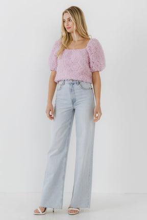 ENDLESS ROSE - Mesh Fabric Floral Shape Top - TOPS available at Objectrare