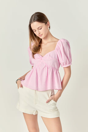 ENGLISH FACTORY - Check Print Puff Sleeve Top - TOPS available at Objectrare