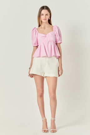 ENGLISH FACTORY - Check Print Puff Sleeve Top - TOPS available at Objectrare