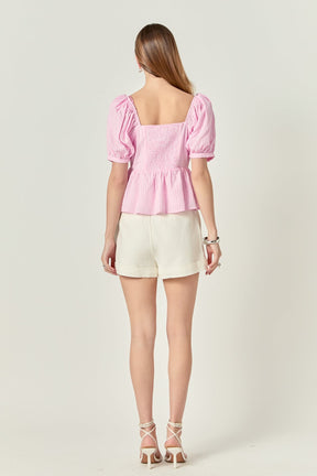 ENGLISH FACTORY - Check Print Puff Sleeve Top - TOPS available at Objectrare