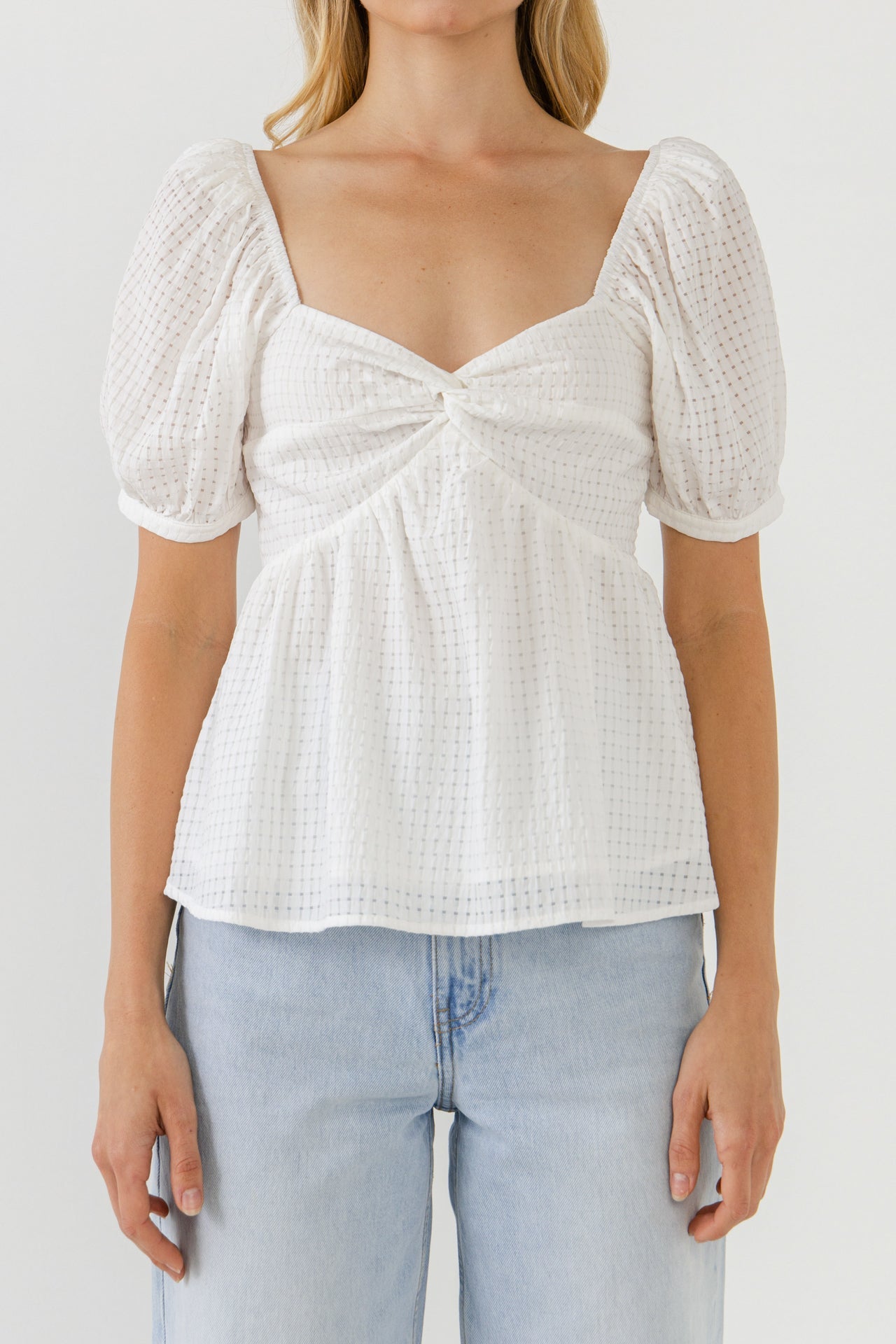 ENGLISH FACTORY - Check Print Puff Sleeve Top - TOPS available at Objectrare