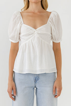 ENGLISH FACTORY - Check Print Puff Sleeve Top - TOPS available at Objectrare