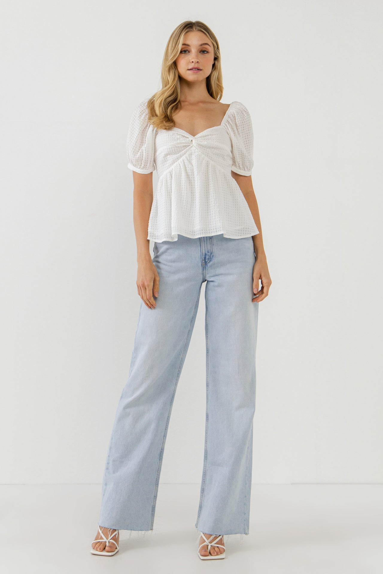 ENGLISH FACTORY - Check Print Puff Sleeve Top - TOPS available at Objectrare