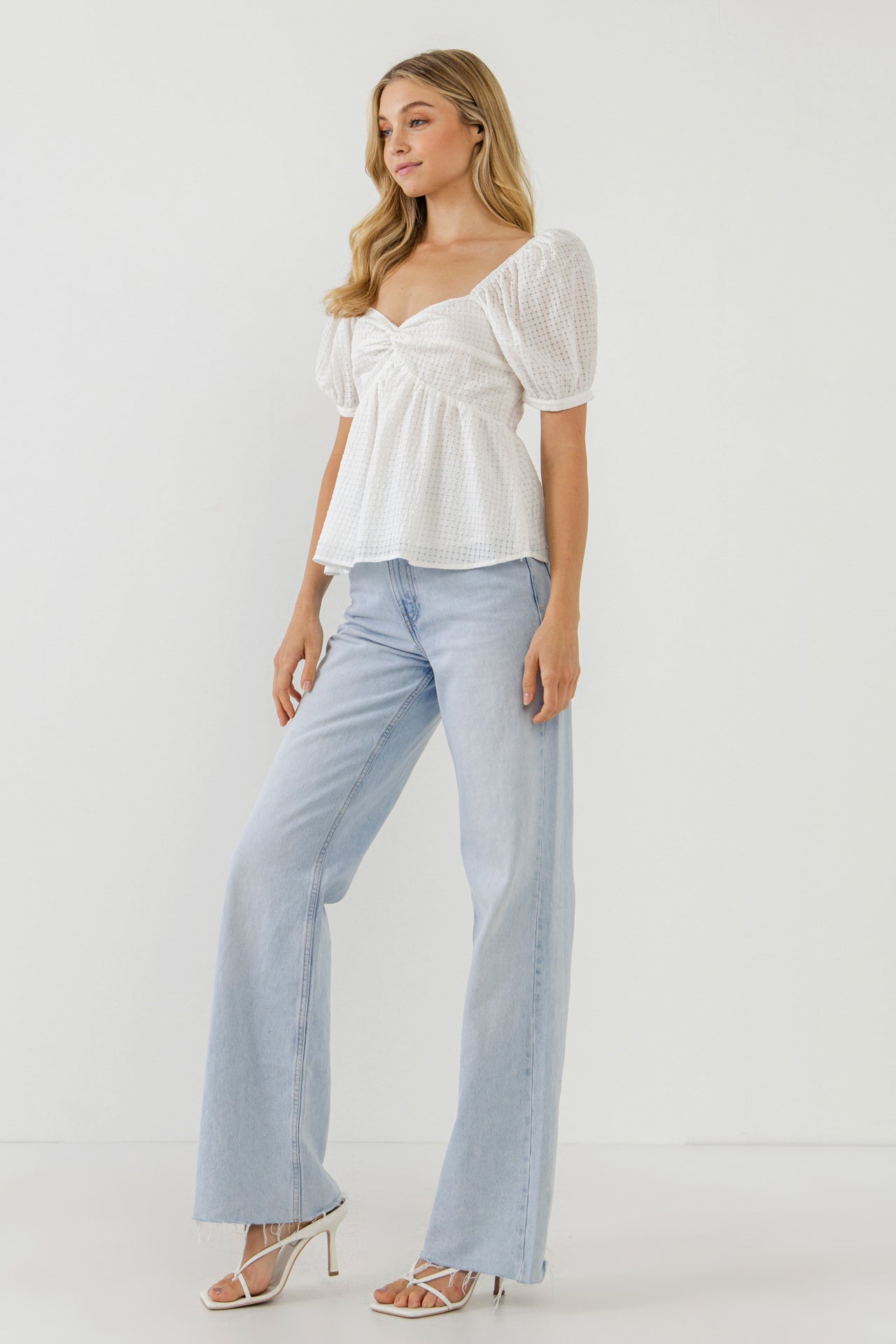 ENGLISH FACTORY - Check Print Puff Sleeve Top - TOPS available at Objectrare