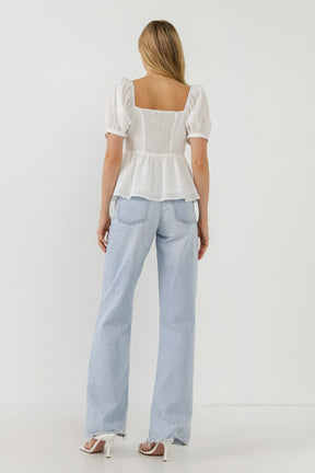 ENGLISH FACTORY - Check Print Puff Sleeve Top - TOPS available at Objectrare