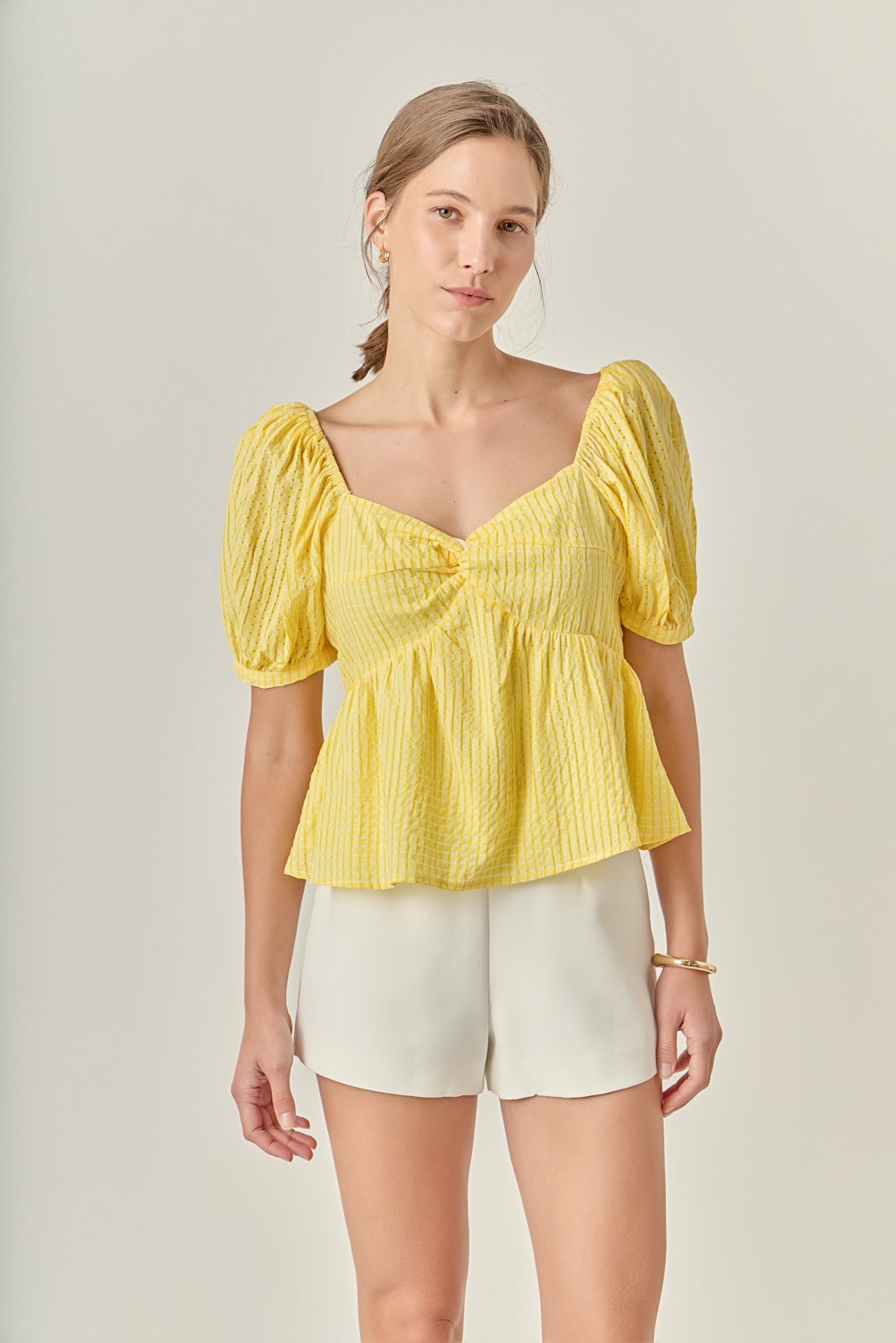 ENGLISH FACTORY - Check Print Puff Sleeve Top - TOPS available at Objectrare