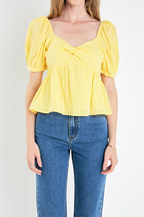 ENGLISH FACTORY - English Factory - Check Print Puff Sleeve Top - TOPS available at Objectrare