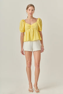 ENGLISH FACTORY - Check Print Puff Sleeve Top - TOPS available at Objectrare