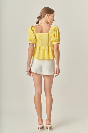 ENGLISH FACTORY - Check Print Puff Sleeve Top - TOPS available at Objectrare