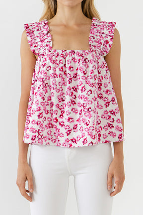 ENGLISH FACTORY - Floral Printed Ruffle Shoulder Tank Top - TOPS available at Objectrare