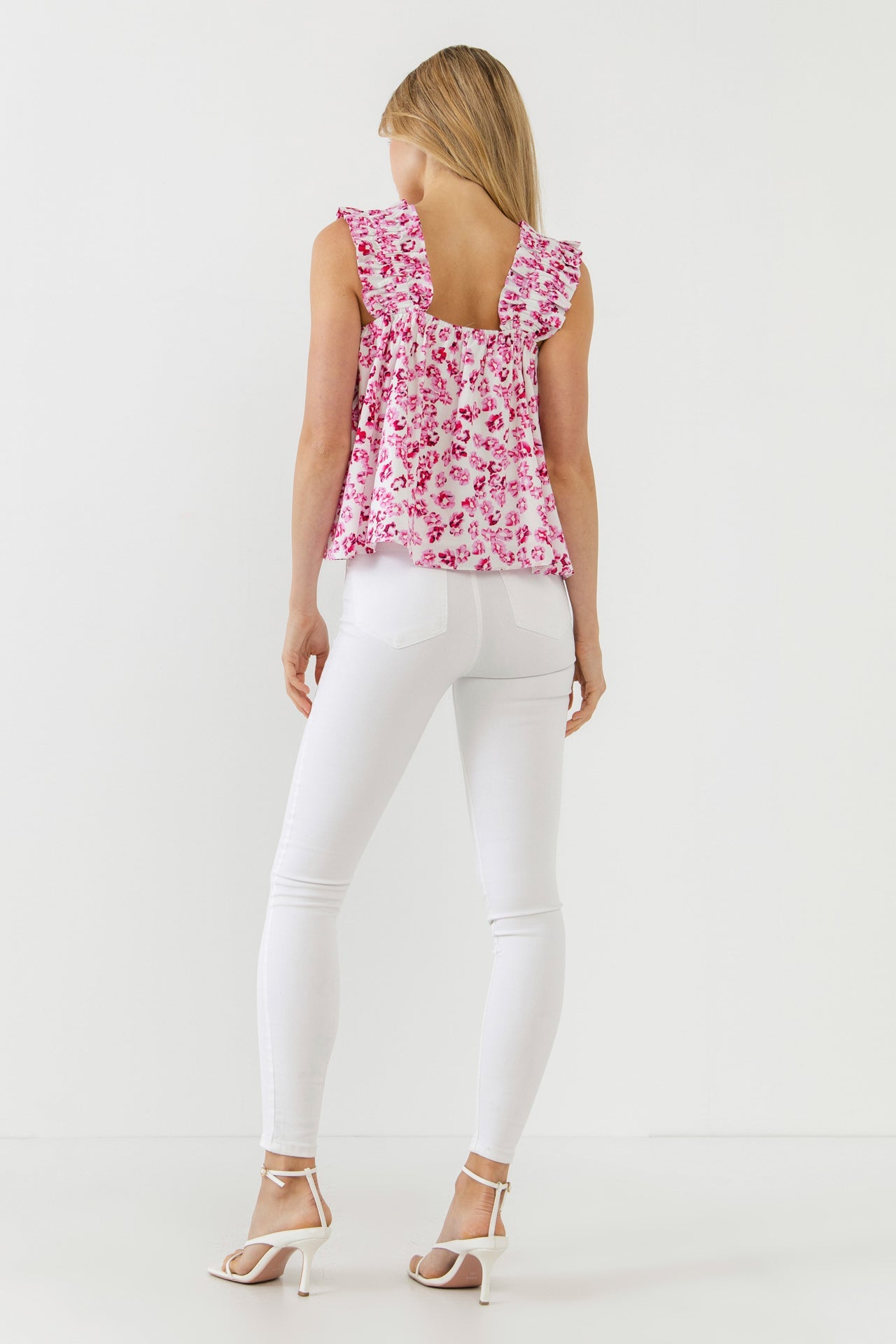 ENGLISH FACTORY - English Factory - Floral Printed Ruffle Shoulder Tank Top - TOPS available at Objectrare