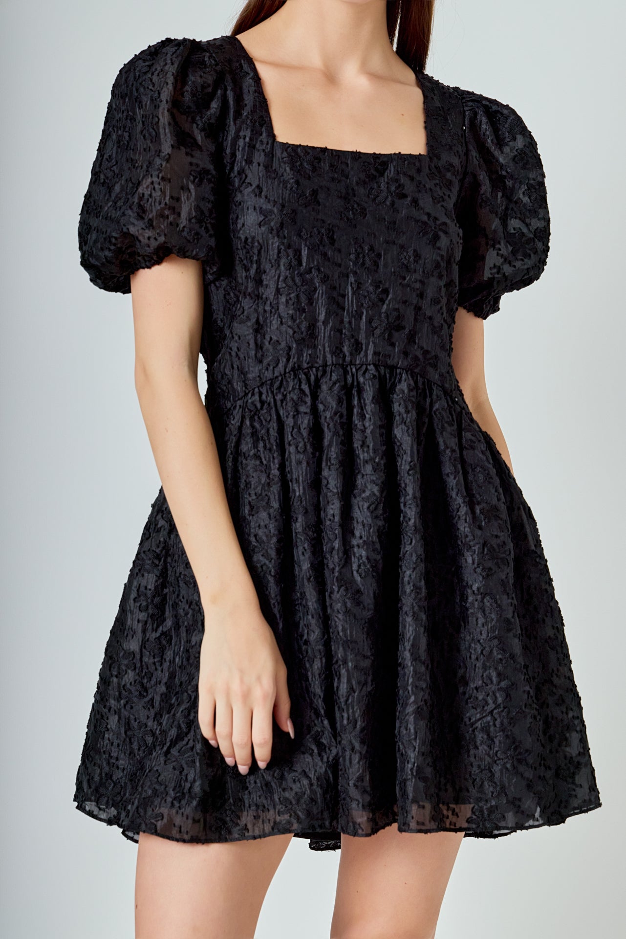 black organza mini dress Tie Front Long Sleeve Organza V-Neck, Colette Sleeve Mini Dress in Black, Size S, For Brunch