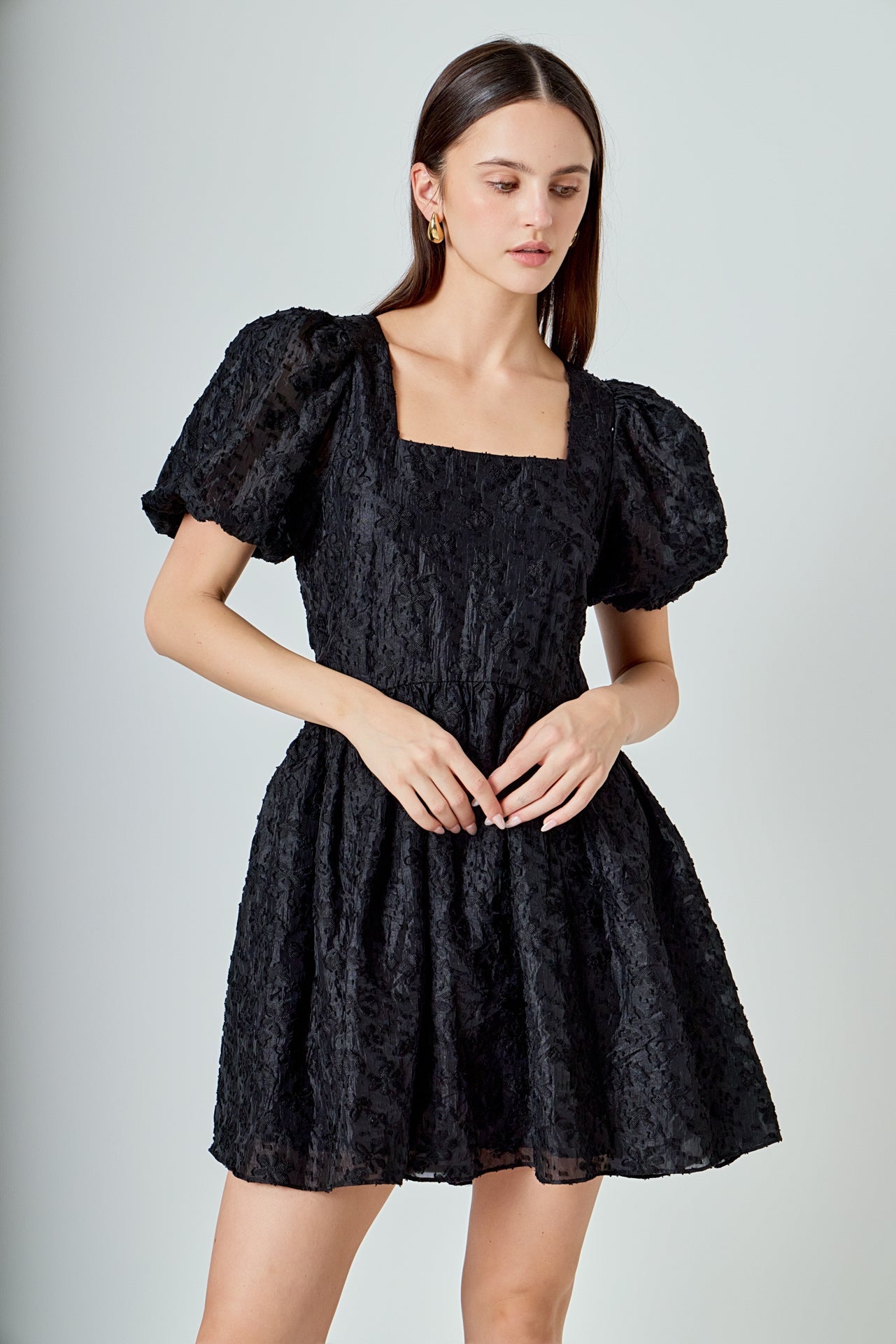 Endless Rose - Texture Floral Organza Mini Dress Black / M Endless Rose - Texture Floral Organza Mini Dress Black / M