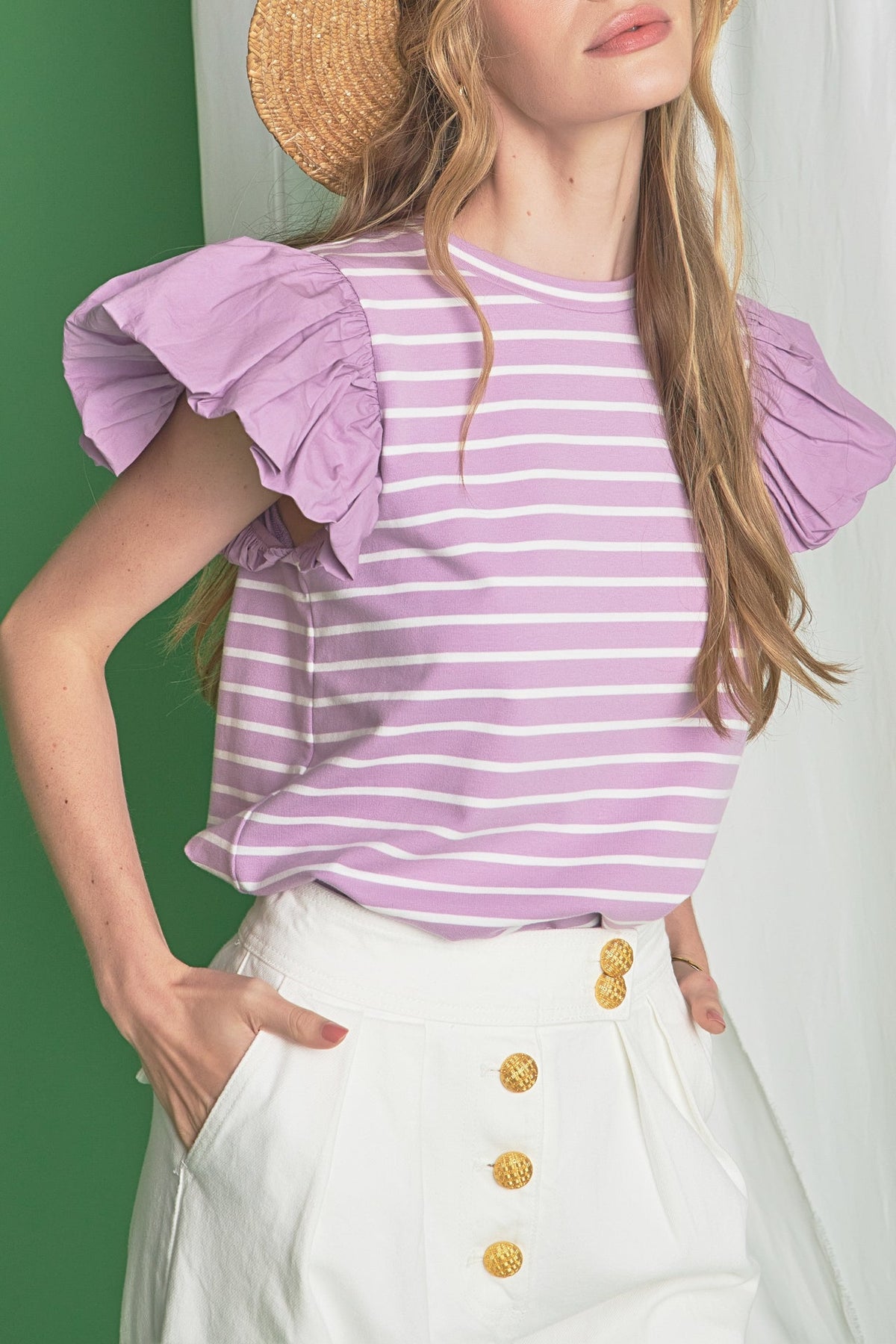 ENGLISH FACTORY - English Factory - Striped Knit with Poplin Puff Sleeve Top - TOPS available at Objectrare