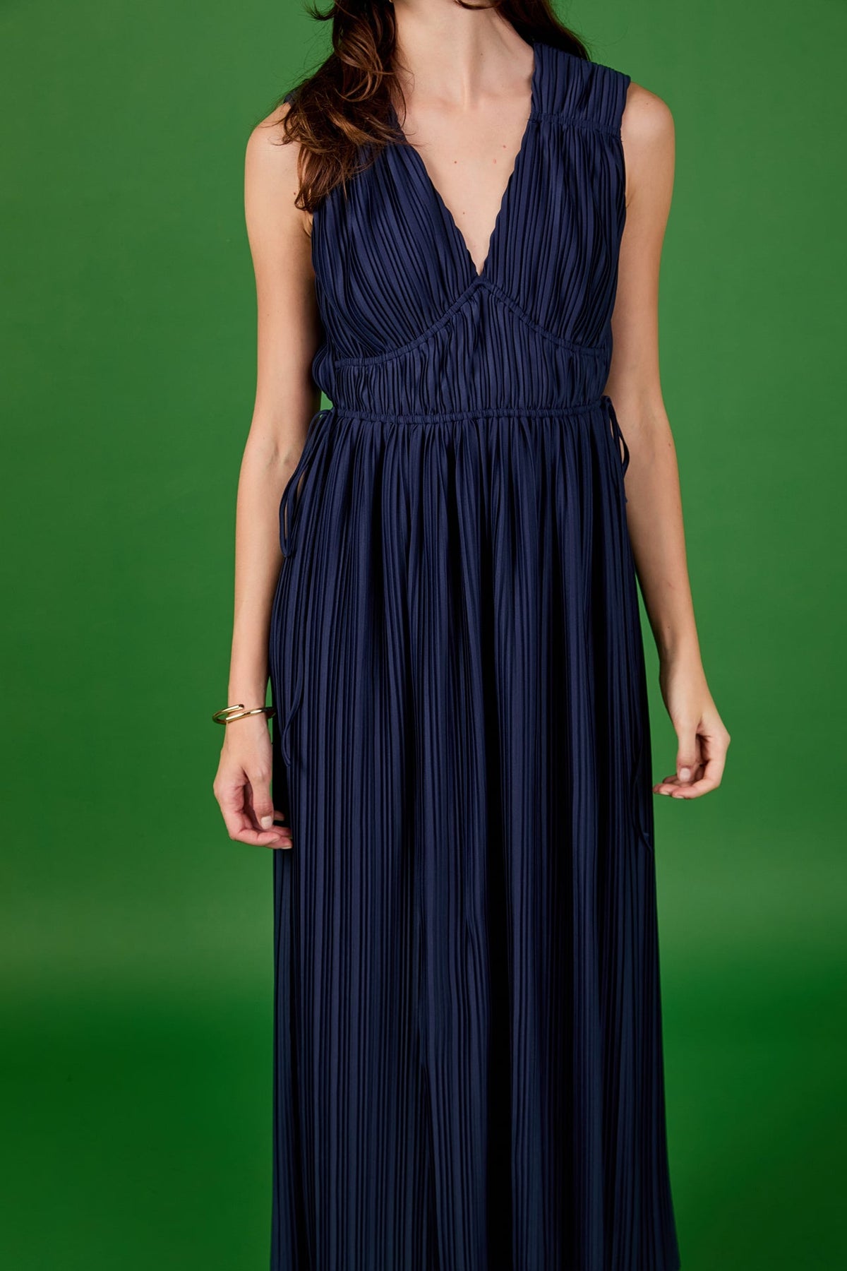 Pleated Straps Detail Midi Dress