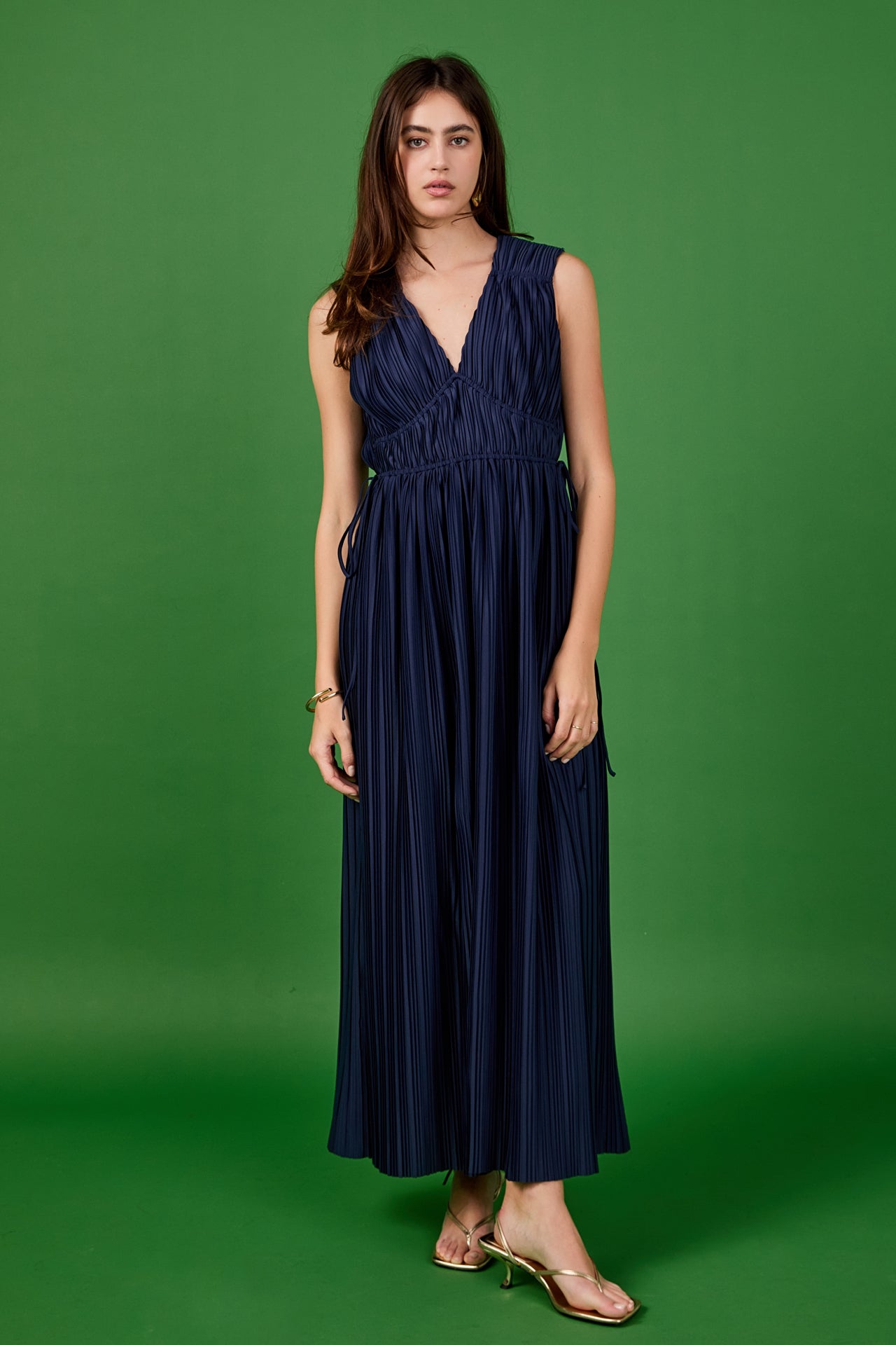 ENDLESS ROSE - Pleated Straps Detail Midi Dress - DRESSES available at Objectrare