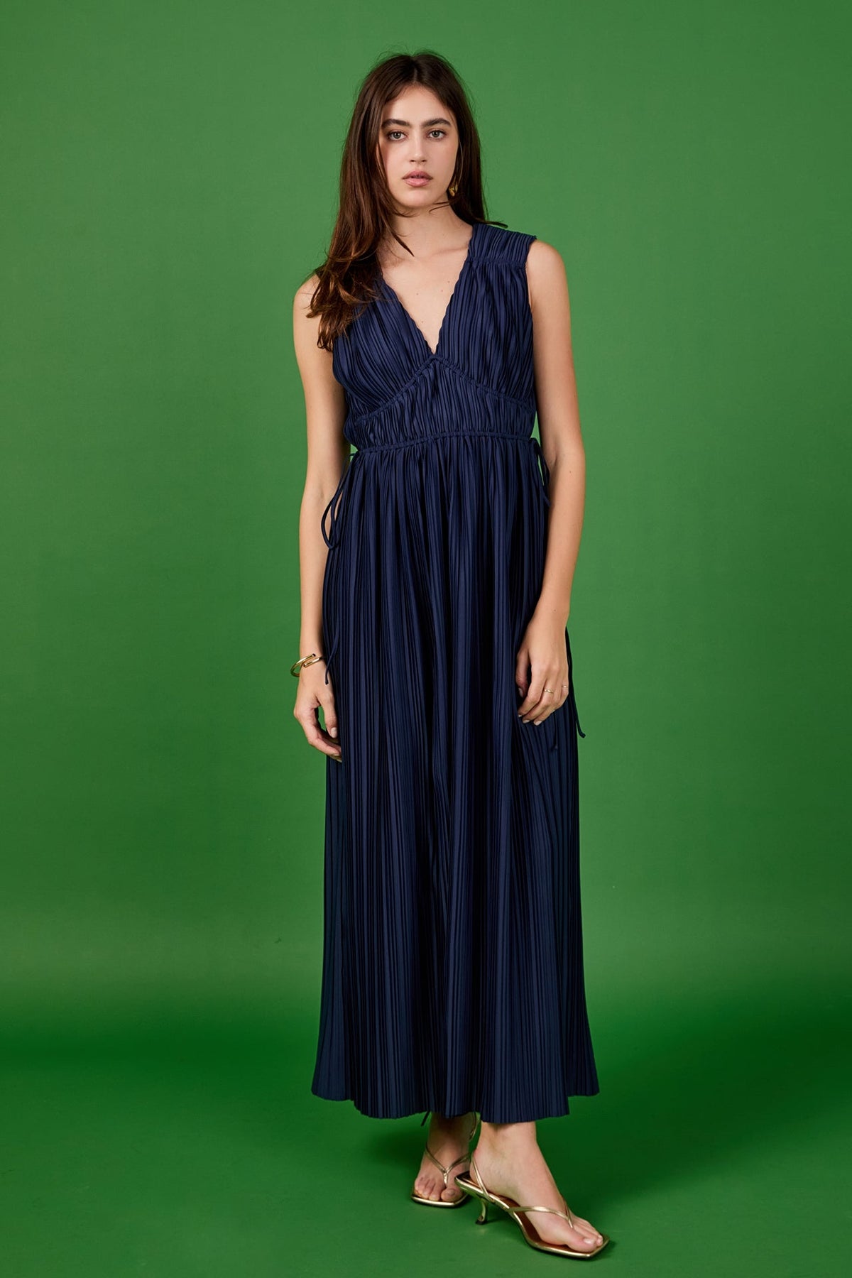 Pleated Straps Detail Midi Dress