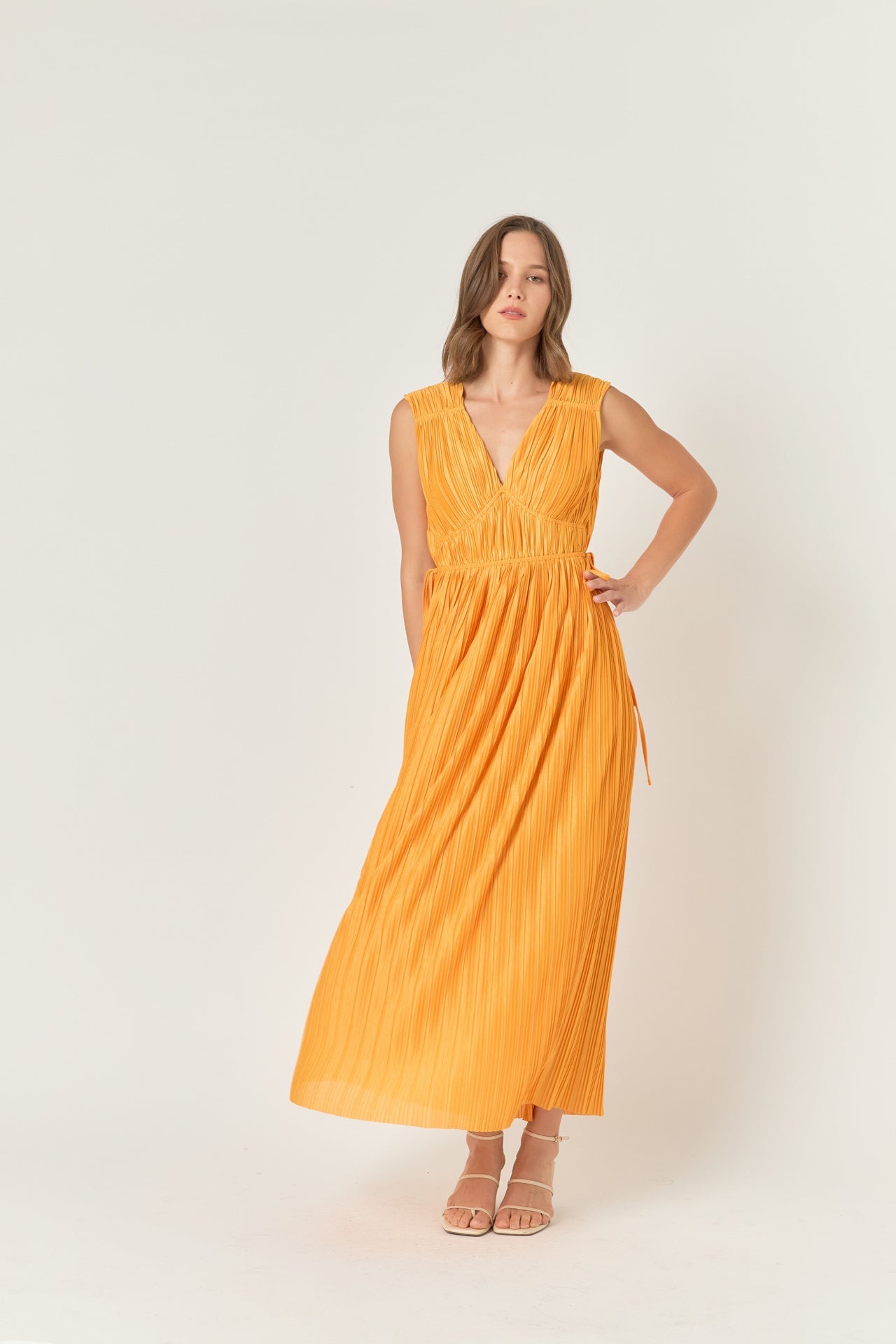 ENDLESS ROSE - Pleated Straps Detail Midi Dress - DRESSES available at Objectrare