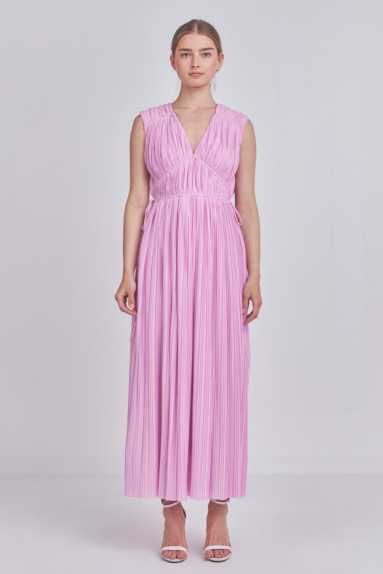 ENDLESS ROSE - Pleated Straps Detail Midi Dress - DRESSES available at Objectrare