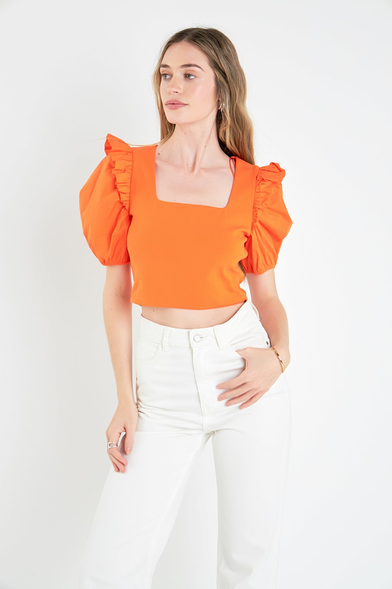 ENGLISH FACTORY - English Factory - Mixed Media Puff Sleeve Knit Top - TOPS available at Objectrare