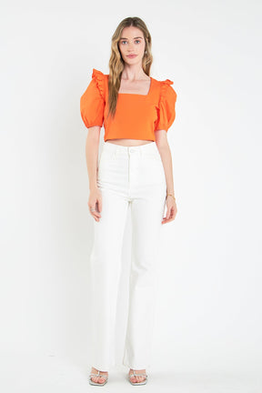 ENGLISH FACTORY - Mixed Media Puff Sleeve Knit Top - TOPS available at Objectrare